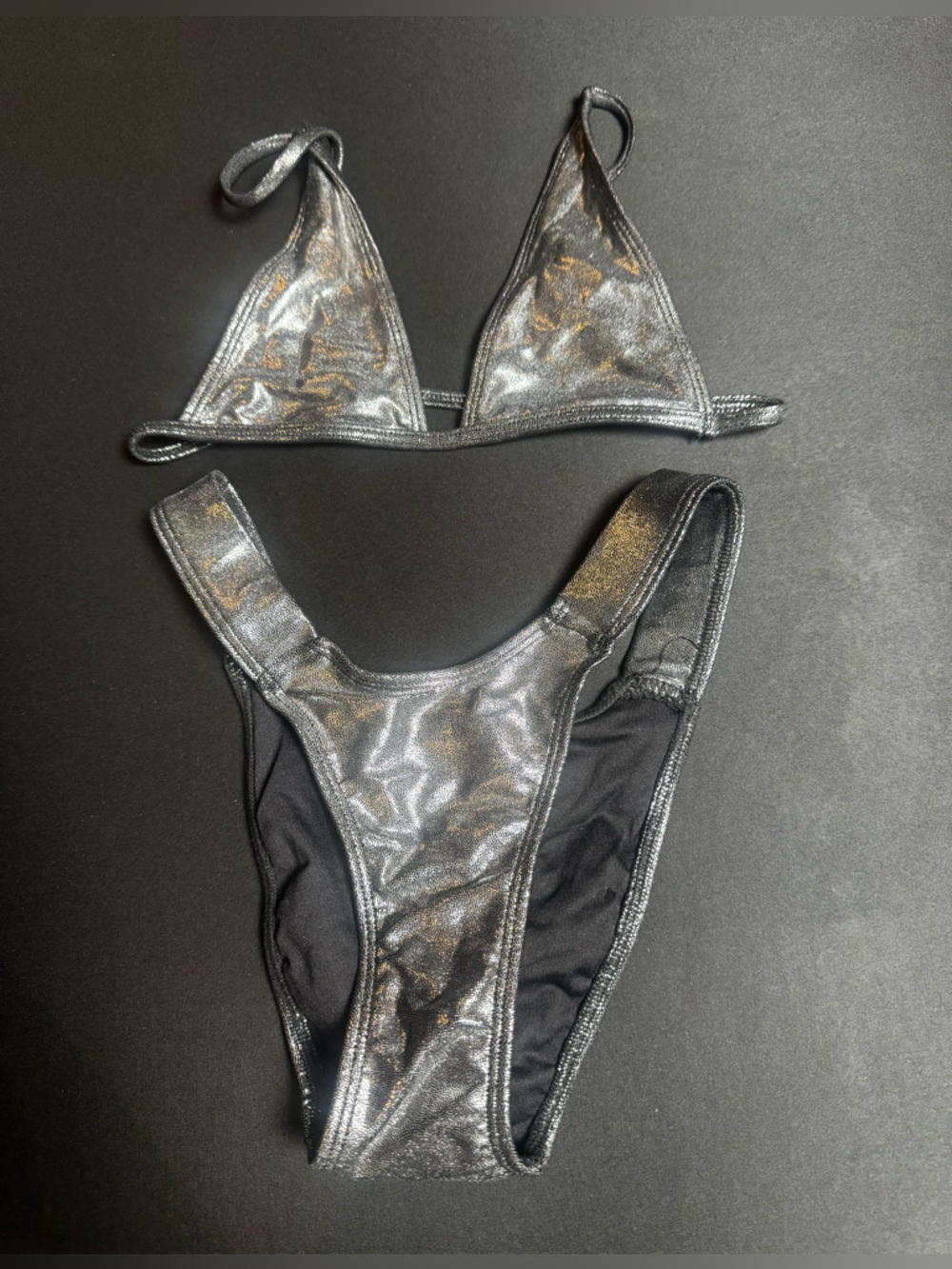 Rare Kardashian style Minimale Animale Shimmer Metallic Black Bikini Top